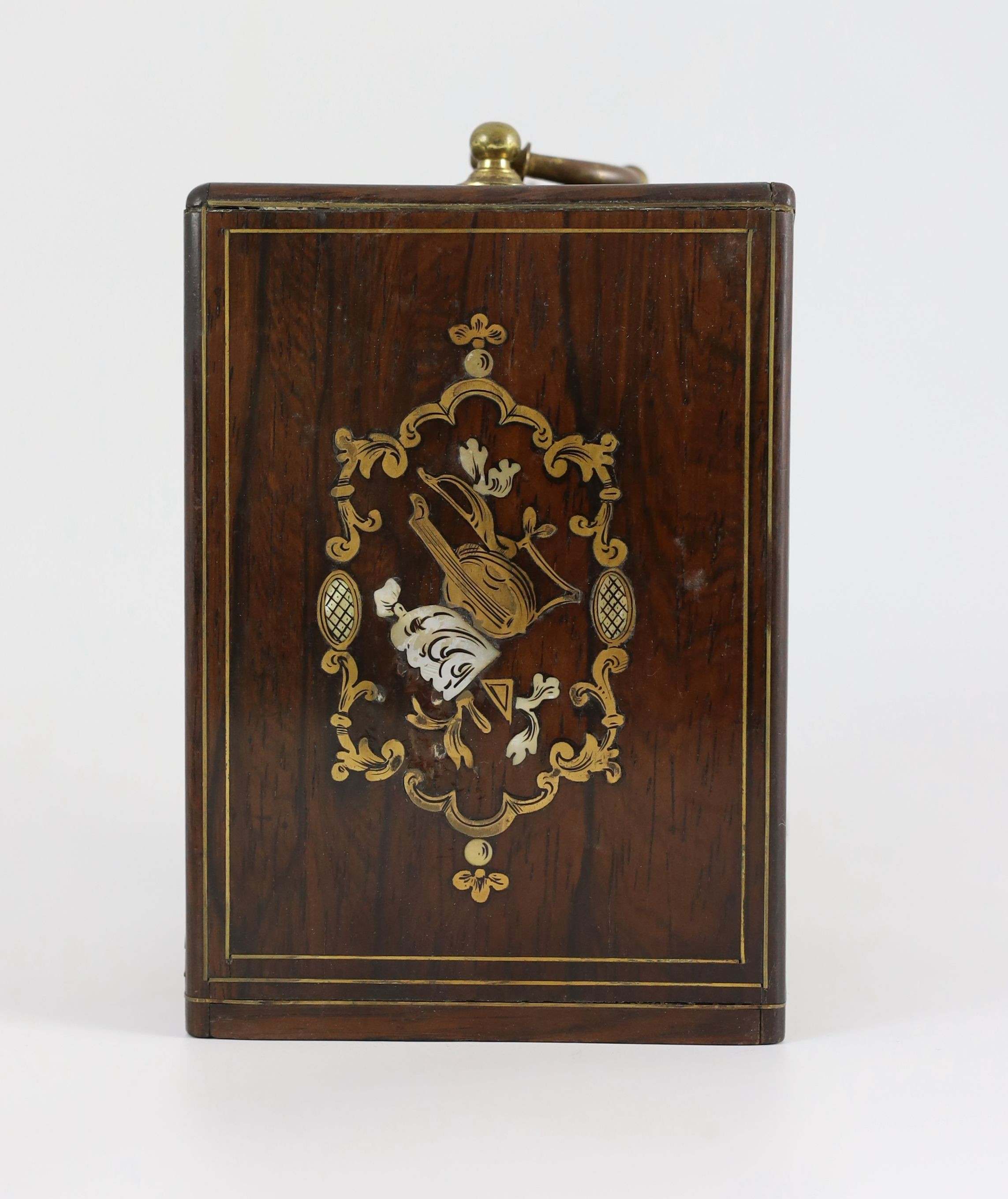 Paul Garnier of Paris. A mid 19th century French inlaid rosewood travelling carriage timepiece, height of case 14.5cm, width 11cm depth 9.5cm